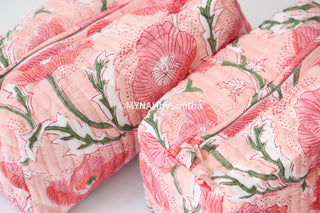 Peach poppies print travel/make up/organizer-LARGE