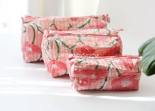 Peach poppies print travel/make up/organizer-LARGE