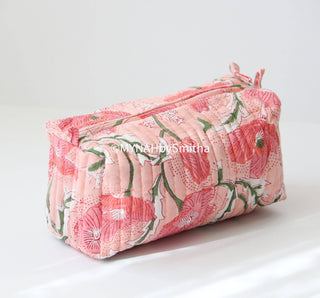 Peach poppies print travel/make up/organizer-LARGE