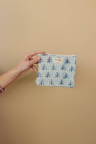 'Dusty blue motif' quilted coin pouch