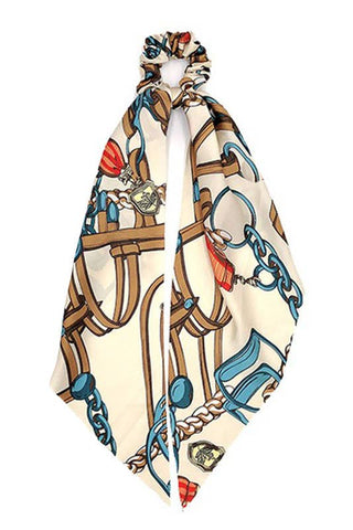 Abstract Print Scarf Ponytail Holder: Beige