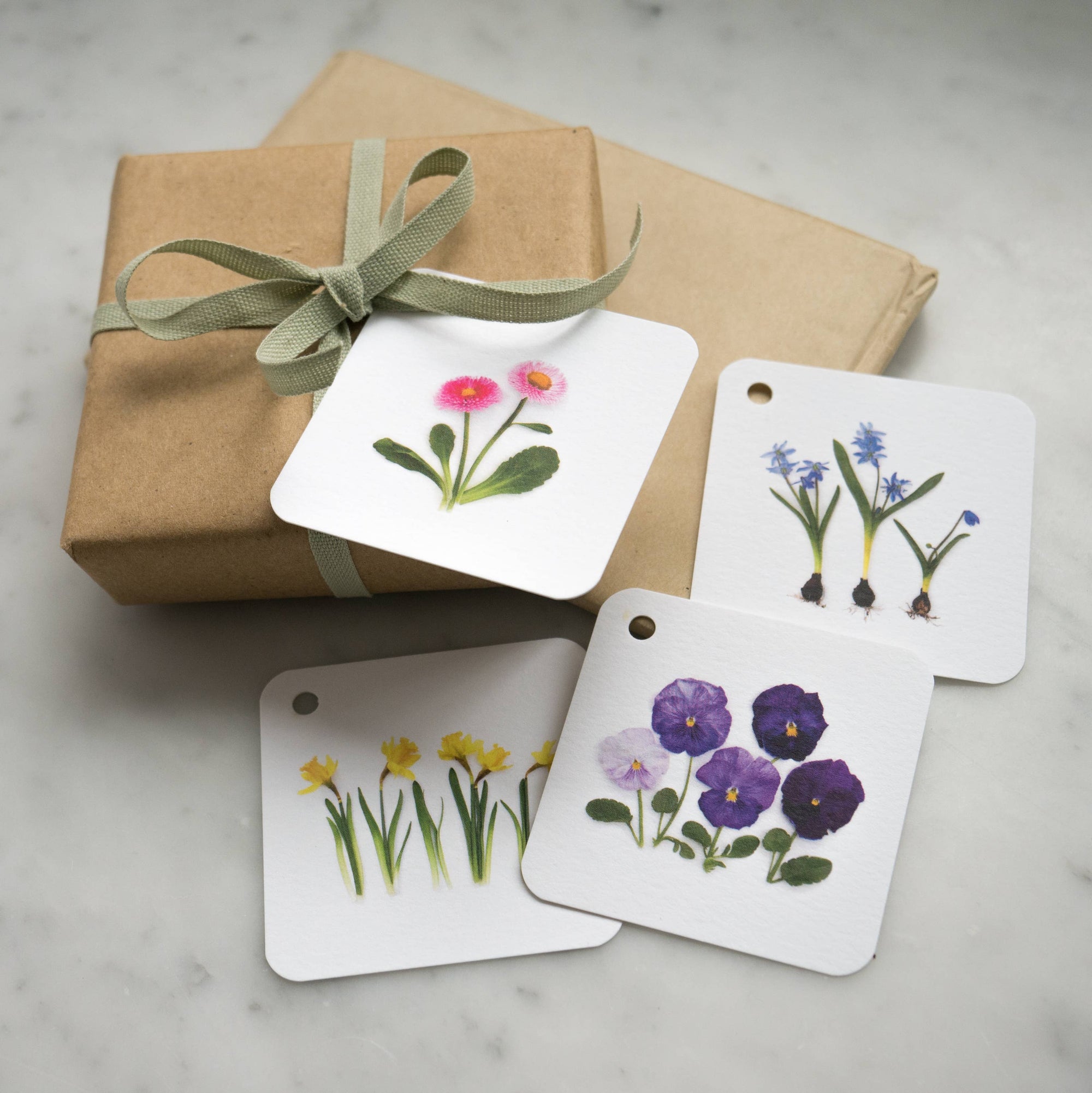 Gift tags in a rainbow of spring flowers