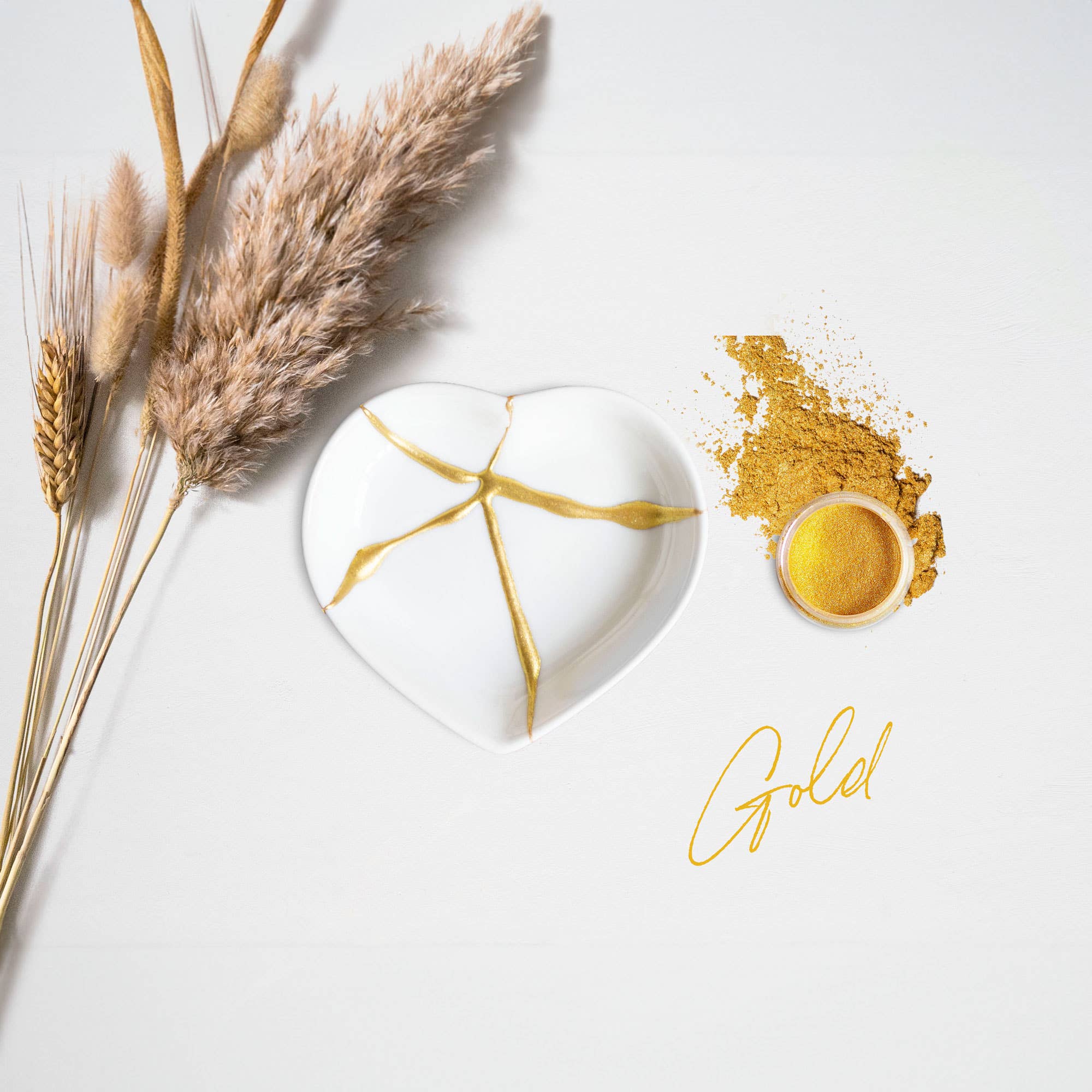 Kintsugi Kit with Ceramic Heart: Gold