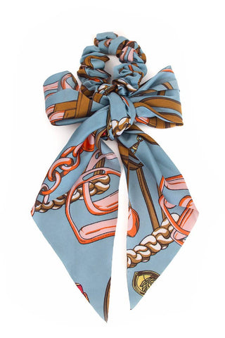 Abstract Print Scarf Ponytail Holder: Blue