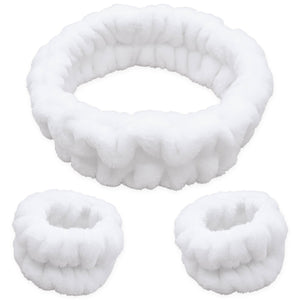 Face Washing Spa Headband and Wristband Set: White