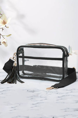 Clear PU Cross Body Camera Bag: Black