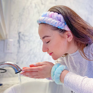 Face Washing Spa Headband and Wristband Set: Pink