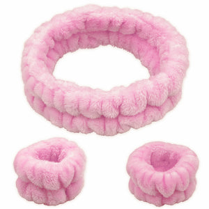 Face Washing Spa Headband and Wristband Set: Pink