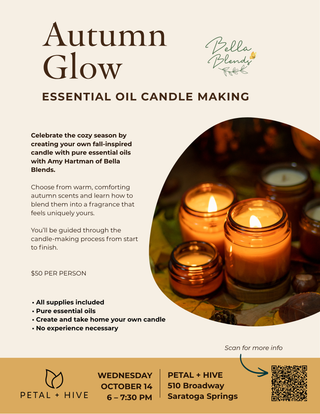 Wednesday 10/14: 6-7:30pm   |  Fall-Inspired Essential Oil Candle Making Class