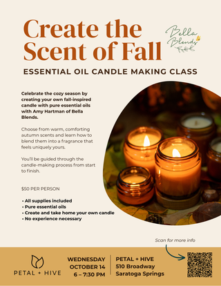 Wednesday 10/14: 6-7:30pm   |  Fall-Inspired Essential Oil Candle Making Class