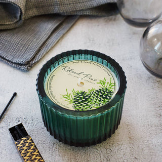 Roland Pine 6 oz Green Single-Wick Ribbed Glass Candle