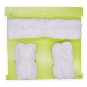 Face Washing Spa Headband and Wristband Set: White